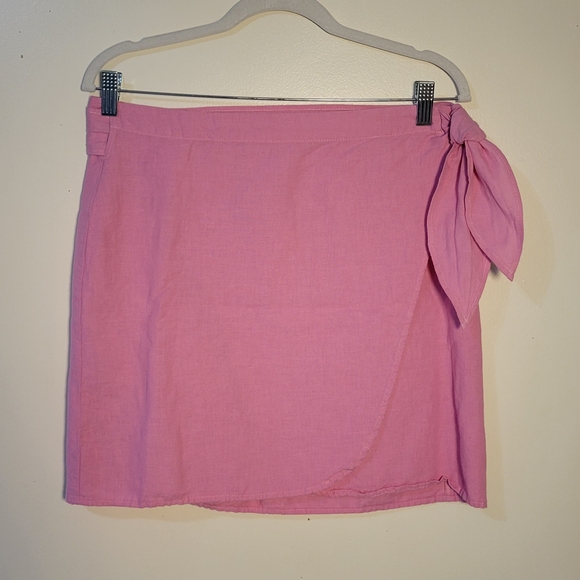 Zara (Women's M-L) Cotton Linen Blend Pink Wrap Mini Skirt with Side Tie - Picture 5 of 8